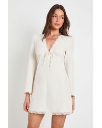 Boohoo - Tall Flared Sleeve Lace Trim Mini Dress - Lyst