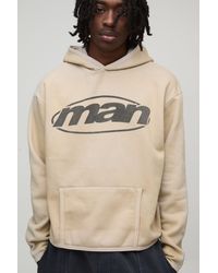 BoohooMAN - Oversized Boxy Spray Wash Branded Hoodie - Lyst