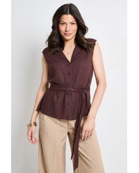 PRINCIPLES - Collared Belted Linen Blend Top - Lyst
