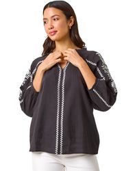 Roman - Embroidered Sleeve V-Neck Top - Lyst