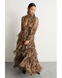 Warehouse - Petite Ruffle Neck Tulle Maxi Dress - Lyst