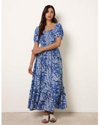 Blue Vanilla - Large Floral Printed Square Neck Puff Sleeve Dress - Lyst