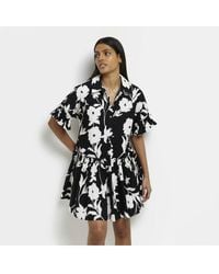 River Island - Mini Shirt Dress Floral Smock Cotton - Lyst