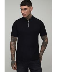 BoohooMAN - Tall Slim Fit 1/4 Zip Pique Polo - Lyst