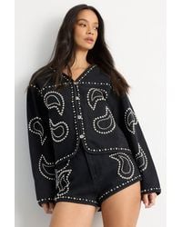 Warehouse - Paisley Studded Denim Shorts - Lyst