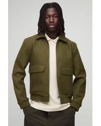 BoohooMAN - Regular Fit Melton Zip Through Harrington Jacket - Lyst