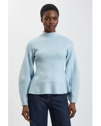 Karen Millen - Knit Wool Look Rounded Sleeve High Neck Jumper - Lyst