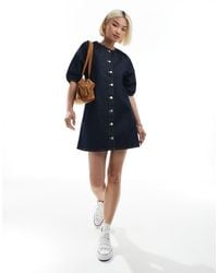 ASOS - Raglan Puff Sleeve Denim Mini Dress - Lyst