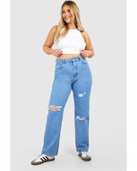 Boohoo - Plus Straight Leg Ripped Jean - Lyst