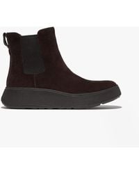 Fitflop - F-mode Suede Flatform Dames Chelsea Boots Chocoladebruin - Lyst