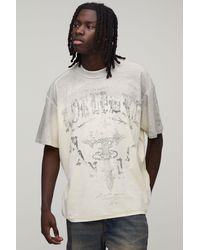 BoohooMAN - Oversized Boxy Exposed Seam Tonal Print Spray Wash T-Shirt Cotton - Lyst