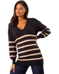 Roman - Stripe V-Neck Boyfriend Knit Jumper - Lyst