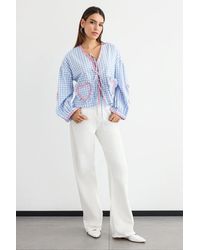 Hiccup - Checked V-Neck Tie-Front Blouse - Lyst