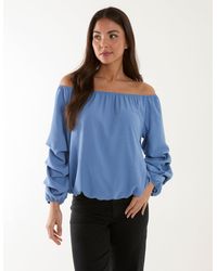 Blue Vanilla - Bardot Elasticated Ruched Sleeve Top - Lyst
