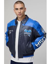 BoohooMAN - Boxy Fit Textured Pu Homme Star Varsity Jacket - Lyst