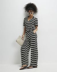 River Island - Wide Leg Trousers Striped Crochet - Lyst