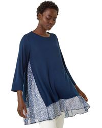 Roman - Animal Print Contrast Mesh Hem Stretch Top - Lyst