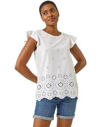 Roman - Broderie Hem Stretch Top - Lyst