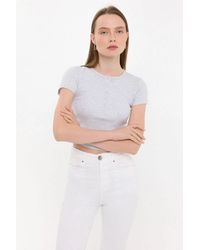 Hiccup - Buttoned Short Sleeve Round Neck T-Shirt - Lyst