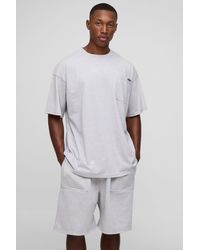BoohooMAN - Oversized Washed T-Shirt & Drop Crotch Shorts Set - Lyst