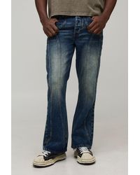BoohooMAN - Straight Flared Washed Western Panel Jeans - Lyst