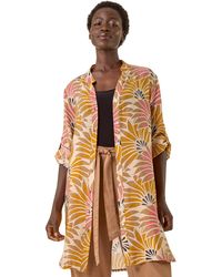 Roman - Fan Print Longline Button Blouse - Lyst