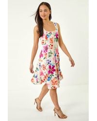Roman - Petite Floral Drop Waist Midi Dress - Lyst