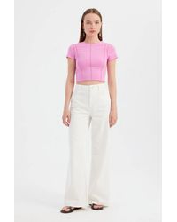 Hiccup - Round Neck Front Seam Short Sleeve Crop Top - Lyst