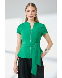 PRINCIPLES - Zip Front Peplum Tie Waist Top - Lyst
