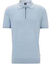 BOSS - Trieste Half Zip Short Sleeved Polo Shirt Light Pastel Cotton - Lyst