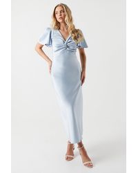 Oasis - Satin Twist Front Angel Sleeve Midi Bridesmaids Dress - Lyst