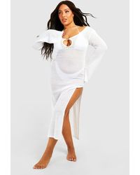 Boohoo - Plus Ring Detail Split Midaxi Beach Dress - Lyst