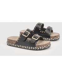Boohoo - Double Buckle Flatform Studded Sandals - Lyst