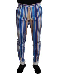 Dolce & Gabbana - Gestreepte Zijden Katoenen Slim Fit Broek - Lyst