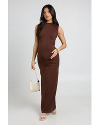 Boohoo - Maternity Twist Bardot Maxi Dress - Lyst
