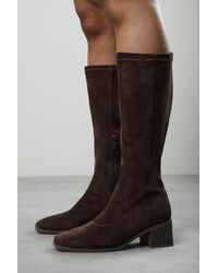 Where's That From - Ezzira Square Low Block Heel Stretch Knee High Boots - Lyst