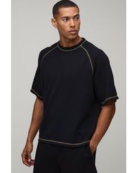 BoohooMAN - Oversized Boxy Contrast Stitch Washed Raglan Waffle T-Shirt - Lyst