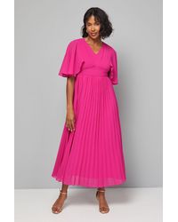 Wallis - Pleated Cape Sleeve Midi Dress - Lyst