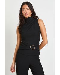 Boohoo - Textured Ruched Grown On Neck Trim Detail Top - Lyst