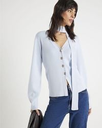 River Island - Cardigan Knitted Tie Neck V-Neck Viscose - Lyst
