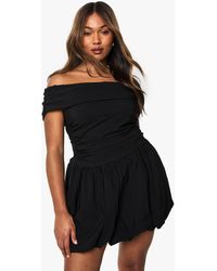 Boohoo - Plus Bengaline Ruched Puffball Mini Dress - Lyst