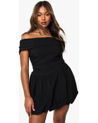 Boohoo - Plus Bengaline Ruched Puffball Mini Dress - Lyst