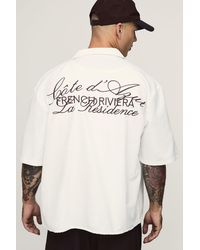 BoohooMAN - Oversized Boxy French Riviera Embroidered Half Sleeve Shirt - Lyst