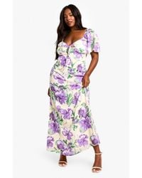 Boohoo - Plus Ruffle Printed Floral Detail Short Sleeve Maxi Dress - Lyst
