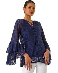 Roman - Tie Neck Lace Detail Top - Lyst