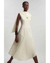 Karen Millen - Tailored Crepe Cape Asymmetric Neck Detail Midi Dress - Lyst