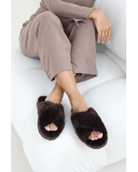 Where's That From - Wheres 'Ciara' Faux Fur Cross Over Strap Slippers - Lyst