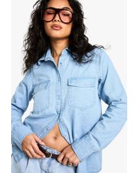 Boohoo - Chambray Denim Long Sleeve Shirt - Lyst