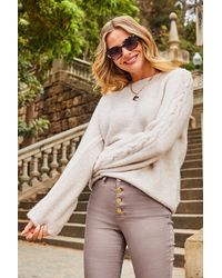 Sosandar - Natural Super Soft Cable Sleeve Detail Jumper - Lyst