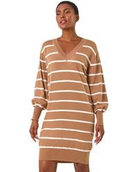 Roman - Stripe V-Neck Knit Jumper Dress - Lyst